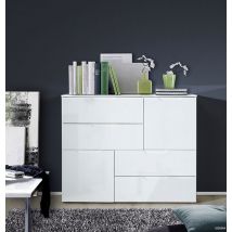 Commode 2 portes et 4 tiroirs pm Sienna Blanc brillant - 93 x 115 x 34cm - Basika