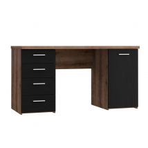 Bureau 1 porte et 4 tiroirs Abro 2 Chene marron/noir mat - 76.3 x 145 x 60cm - Basika