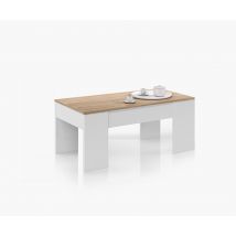 Table basse relevable Didou Blanc/chene - 45 x 100 x 50cm - Basika