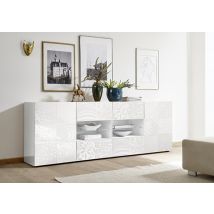Buffet 2 portes 4 tiroirs Miranda laqué blanc sérigraphié - Buffet - Basika