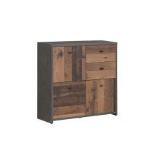 Commode 3 portes 2 tiroirs Best chest vintage Vieux bois - 77.5 x 77.2 x 29.6cm - Basika