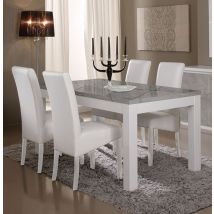 Table de repas Roma laqué blanc/marbré gris - Basika