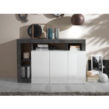 Buffet 3 portes Fribourg laqué blanc/oxyde noir - Buffet - Basika