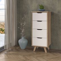 Chiffonnier 4 tiroirs Vankka Chene naturel/blanc - 109 x 45 x 42cm - Basika
