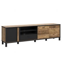 Meuble tv 3 portes Hayato Chene riviera/noir - 56 x 199 x 42cm - Basika