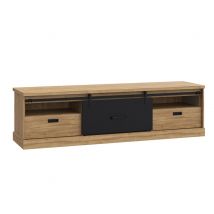 Meuble tv gm Kaszimiro Chene/noir - 56 x 203 x 52cm - Basika