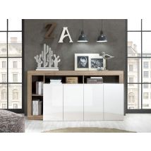 Buffet 4 portes Fribourg laqué blanc/chene - Buffet - Basika