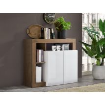 Buffet 2 portes Fribourg laqué blanc/chene mercure - Buffet - Basika