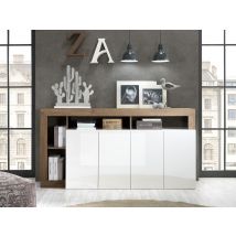 Buffet 4 portes Fribourg laqué blanc/chene mercure - Buffet - Basika
