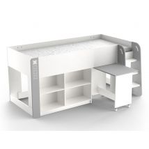 Lit combiné bureau Hampton Blanc mat/gris foncé - 97.8 x 210.3 x 124.2cm - Basika