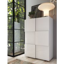 Meuble 2 portes Damier meuble d'entrée laqué blanc Blanc brillant - 116 x 78 x 35cm - Basika
