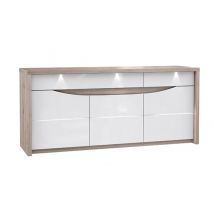 Buffet 3 portes et 2 tiroirs Saint tropez chene cendré/blanc brillant - Buffet - Basika