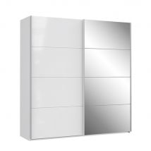 Armoire 2 portes dont 1 miroir Sapporo Blanc brillant - 210 x 270 x 61cm - Basika