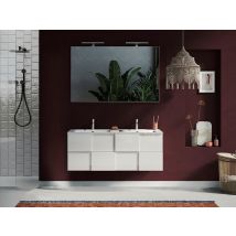 Meuble salle de bain 2 tiroirs suspendu Damier Blanc brillant - 53 x 122 x 47cm - Basika