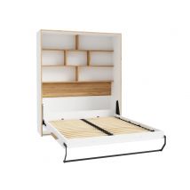 Lit rabattable Room Blanc/chene - 215 x 174 x 57cm - Basika