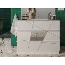 Meuble de salle bain 3 tiroirs Victoria Blanc brillant/miroir - 86 x 101 x 43cm - Basika