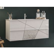 Meuble de salle bain 2 tiroirs suspendu Victoria Blanc/miroir - 53 x 101 x 47cm - Basika