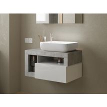 Meuble de salle bain 1 tiroir 2 niches suspendu Fribourg blanc/béton Béton/blanc brillant - 47 x 79 x 49cm - Basika