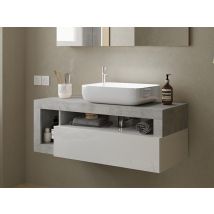 Meuble de salle bain 1 tiroir 2 niches suspendu Fribourg blanc/béton Béton/blanc brillant - 47 x 110 x 49cm - Basika