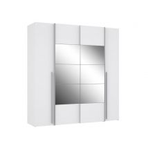 Armoire 2 portes coulissantes avec miroir Narago Blanc - 210 x 200 x 61cm - Basika