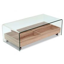 Table basse avec compartiment Vera Transparent/chene - 35 x 110 x 55cm - Basika