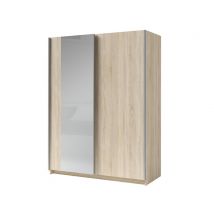 Armoire 2 portes coulissantes dont 1 miroir Gozo Chene/miroir - 198 x 180 x 60cm - Basika