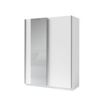 Armoire 2 portes coulissantes dont 1 miroir Gozo Blanc/miroir - 198 x 150 x 60cm - Basika