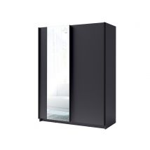 Armoire 2 portes coulissantes dont 1 miroir Gozo Gris anthracite/miroir - 198 x 150 x 60cm - Basika