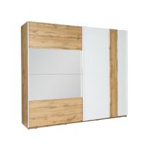 Armoire 2 portes coulissantes Wood Blanc brillant/chene - 218 x 200 x 66.5cm - Basika