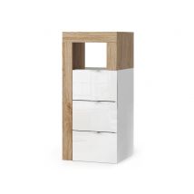 Rangement 3 tiroirs Fribourg meuble d'entrée blancbrillant/chene cadiz - Basika