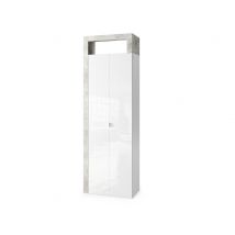 Armoire 2 portes Fribourg meuble d'entrée blanc brillant/béton - Basika