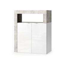 Rangement 2 portes Fribourg meuble d'entrée blanc brillant/béton - Basika
