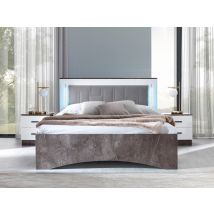 Lit avec leds Iris Blanc brillant/marbré gris foncé - 112 x 148 x 200cm - Basika