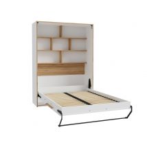 Lit rabattable Room Blanc/chene - 215 x 158 x 57cm - Basika