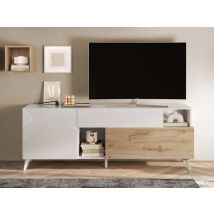 Meuble tv Monaco blanc brillant/chene - Basika