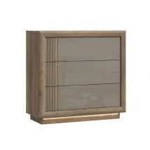 Commode 3 tiroirs Savone Chene antique/beige brillant - 88 x 103 x 42cm - Basika