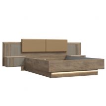 Lit + 2 chevets Savone Cheine antique/beige brillant - 97.5 x 290 x 206cm - Basika