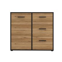 Commode 1 porte 3 tiroirs Mokkaro Noir/chene - 85 x 95 x 42cm - Basika