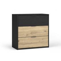 Commode 3 tiroirs Upsala Gris graphite/chene artisan - 80 x 80 x 40cm - Basika