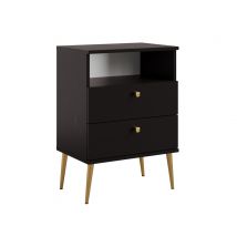 Chevet 2 tiroirs High Noir - 69.5 x 50 x 34cm - Basika