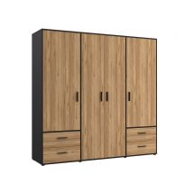 Armoire 4 portes tiroirs Mokkaro Chene - 200 x 206 x 53cm - Basika