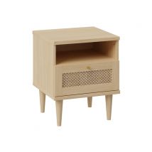 Chevet Calasetta chambre à coucher Chene/poly rattan - 55 x 46 x 42cm - Basika