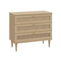 Commode Calasetta chambre à coucher Chene/poly rattan - 80 x 91 x 42cm - Basika