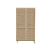 Armoire 2 portes Calasetta chambre à coucher Chene/poly rattan - 208 x 110 x 54cm - Basika