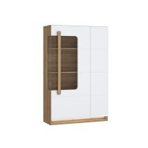 Vitrine 2 portes Capri Chene riviera/blanc brillant - 140 x 90 x 34cm - Basika