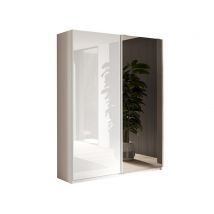 Armoire 2 portes coulissantes dont 1 miroir Swing Blanc brillant - 210 x 180 x 55cm - Basika