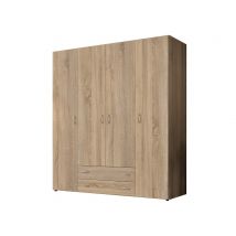 Armoire 4 portes 2 tiroirs Base Chene - 177 x 160 x 52cm - Basika
