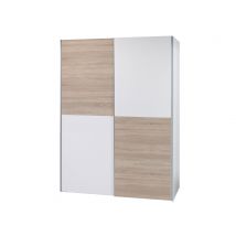 Armoire 2 portes coulissantes Time Blanc/chene - 195 x 170 x 58cm - Basika
