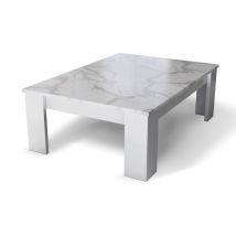 Table basse Easy Blanc brillant/marbré - 42 x 126 x 66cm - Basika