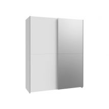 Armoire 2 portes coulissantes dont 1 miroir Schach Blanc - 190 x 150 x 61cm - Basika